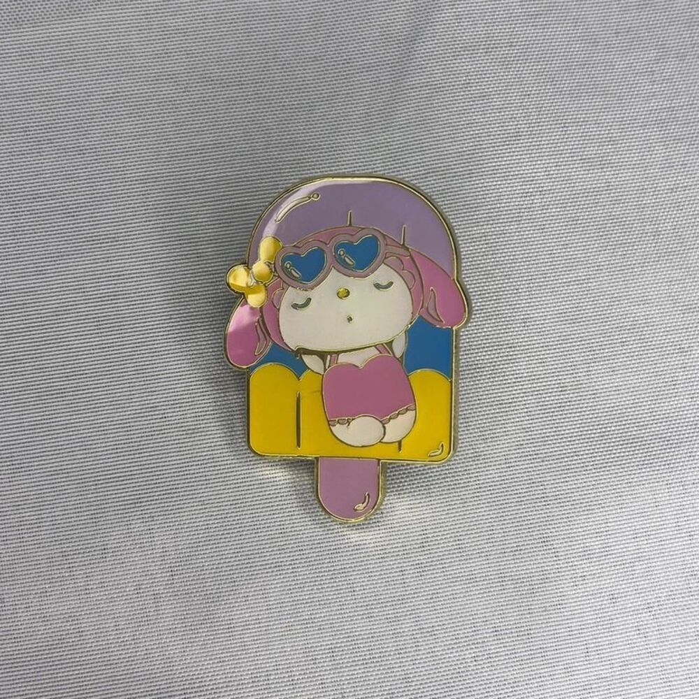My Melody Sanrio Enamel Pin - Popsicle Design with Blue Heart Sunglasses 2023